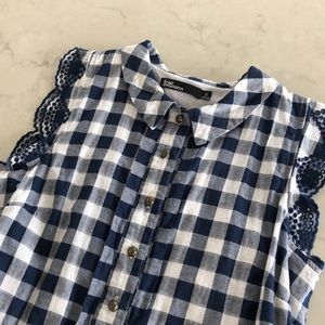 Anthropologie Gingham navy/white summer dress